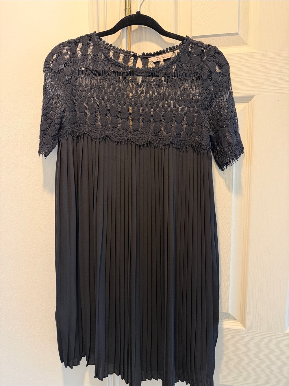 Darling Charcoal Crochet Yoke Pleated Tunic